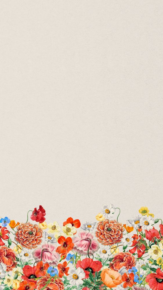 Summer flowers border computer wallpaper, beige textured background, editable design