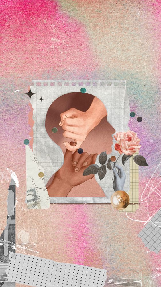 Diverse pinky promise iPhone wallpaper, creative paper collage, editable design