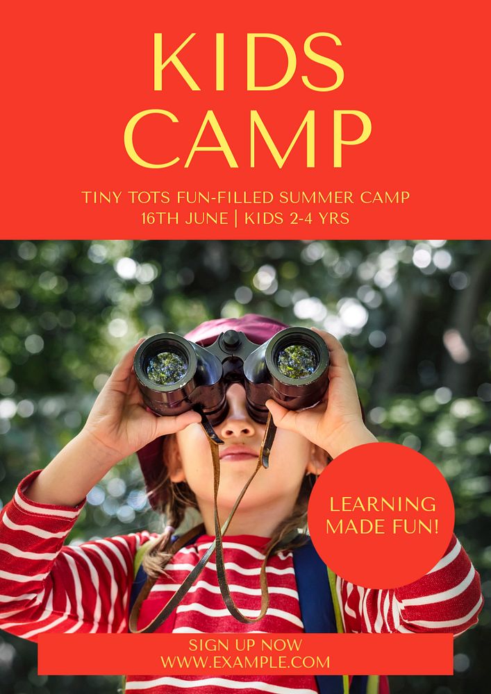 Kids camp poster template, customizable design & text