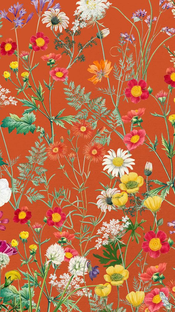 Spring flower pattern mobile wallpaper, aesthetic botanical illustration, editable design