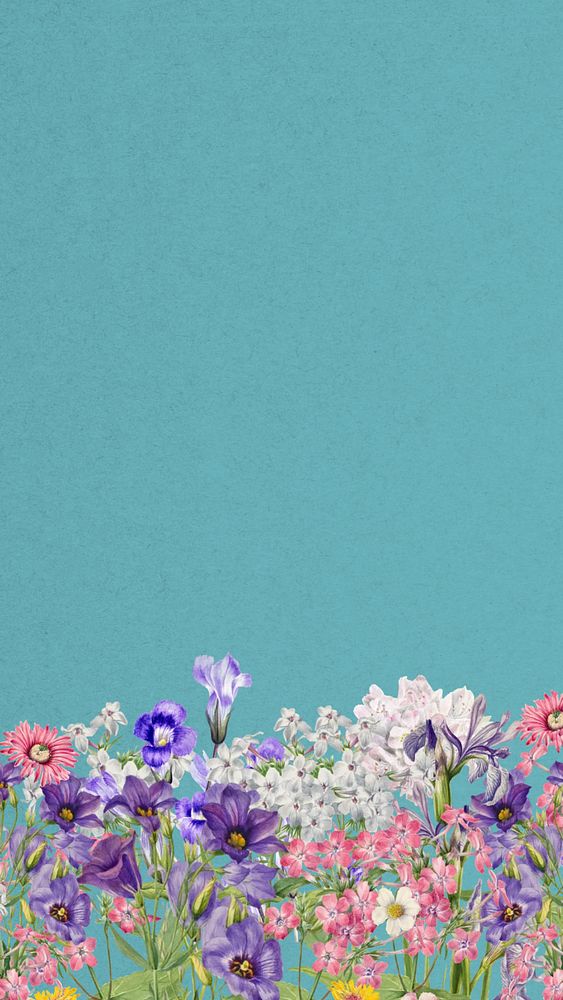 Aesthetic purple wildflower phone wallpaper, botanical border background, editable design