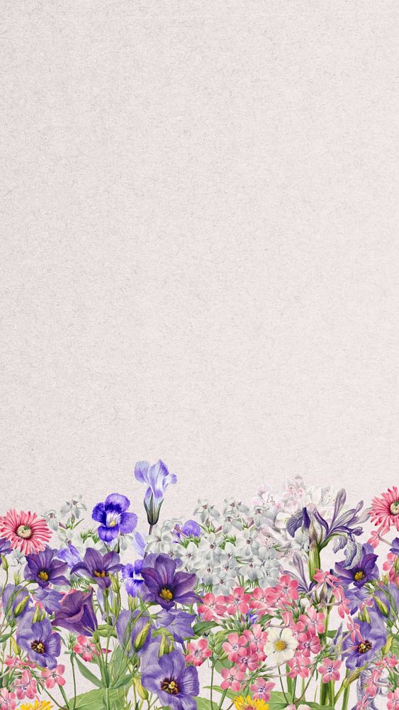 Aesthetic purple wildflower phone wallpaper, botanical border background, editable design