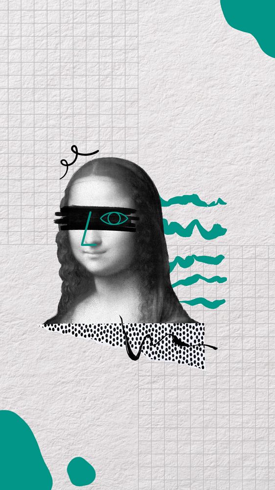 Mona Lisa mobile wallpaper, abstract paper collage, remixed by rawpixel, editable design