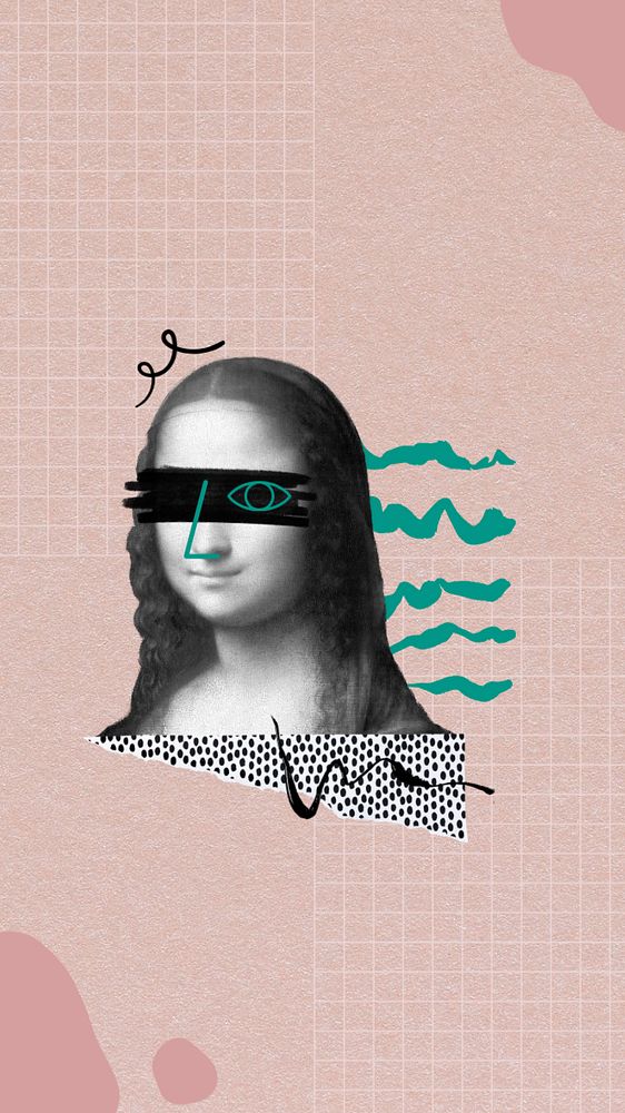 Mona Lisa mobile wallpaper, abstract paper collage, remixed by rawpixel, editable design