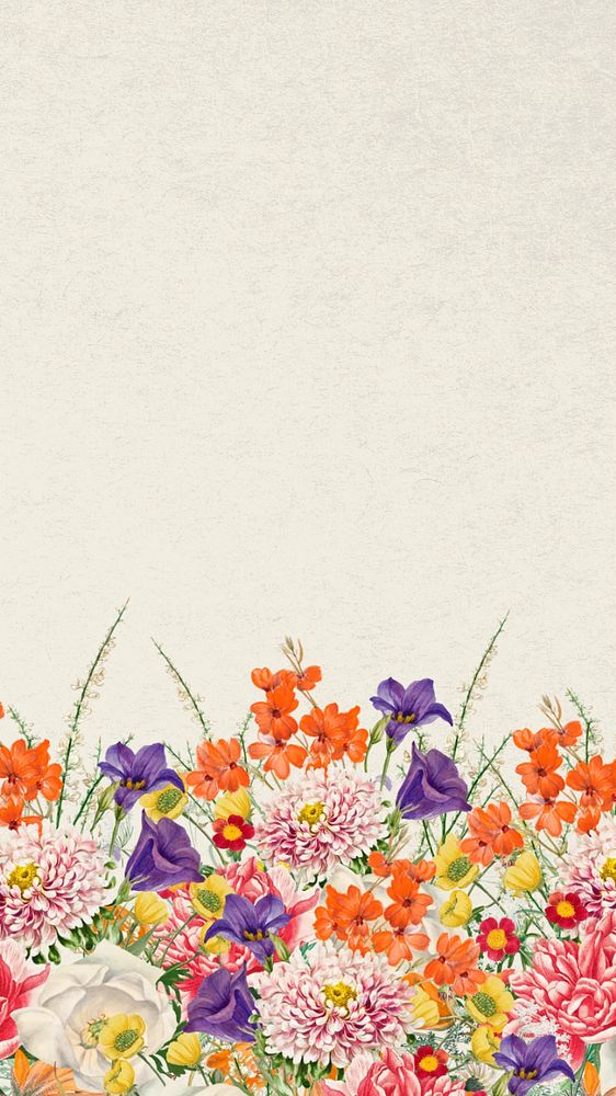 Wedding flowers border phone wallpaper, beige textured background, editable design