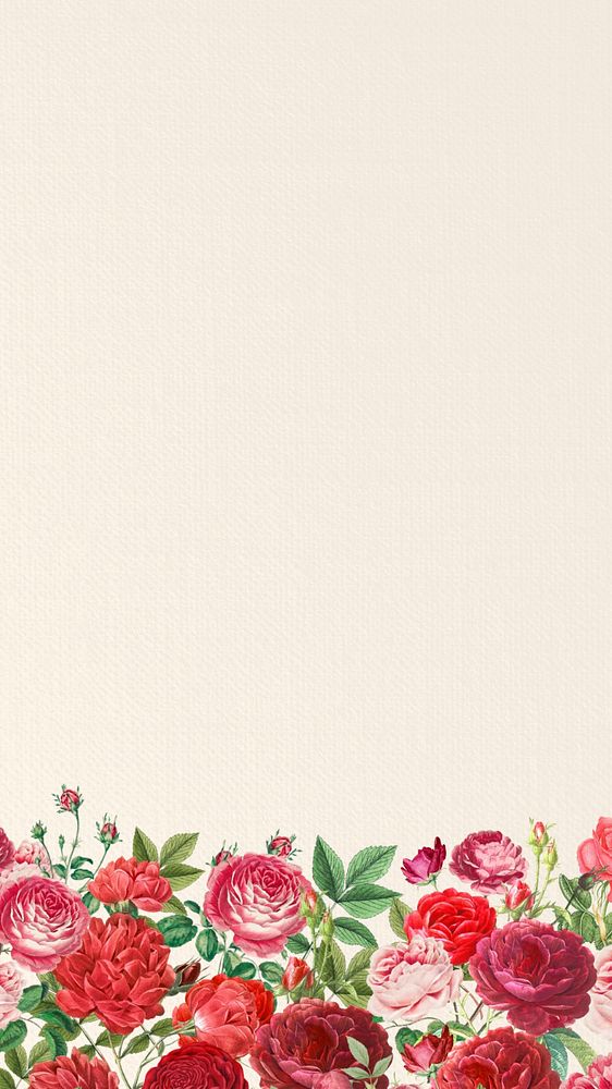 Valentine's flower border mobile wallpaper, pink roses background, editable design