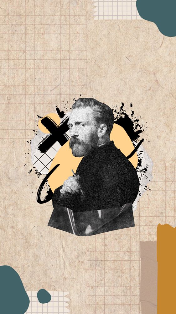 Van Gogh portrait mobile wallpaper, abstract paper collage, remixed by rawpixel, editable design