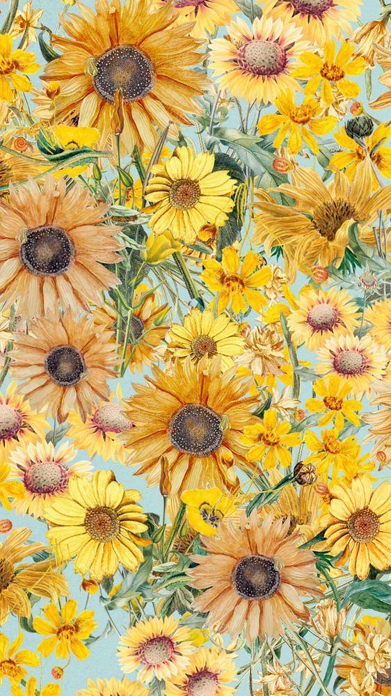 Yellow Spring flowers phone wallpaper, aesthetic botanical background, editable design