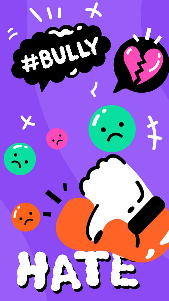 Bullying illustration mobile wallpaper, editable colorful design