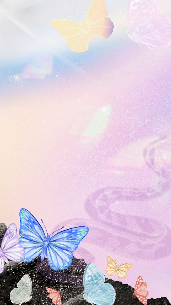 Dreamy butterfly pastel phone wallpaper, colorful holographic, editable design