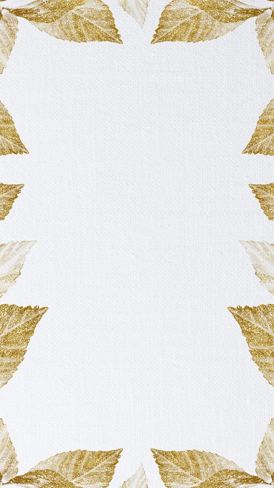 Gold leaf border iPhone wallpaper, white textured background, editable design