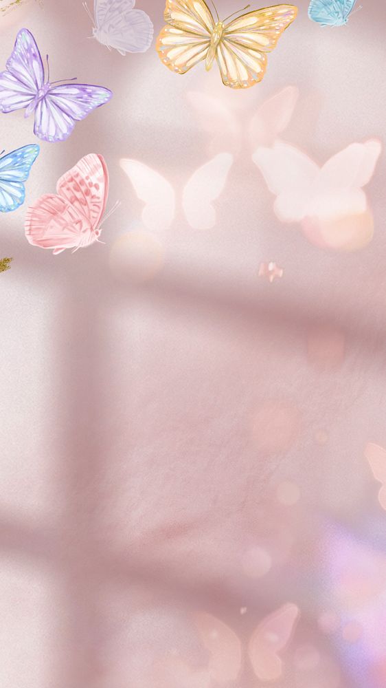 Dreamy butterfly pastel iPhone wallpaper, window shadow, editable design