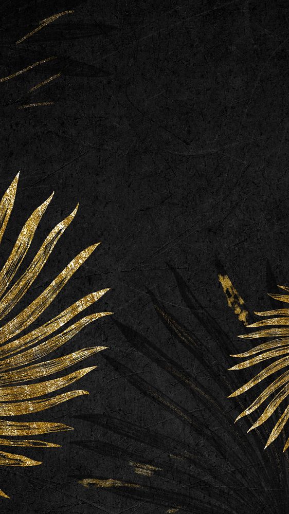 Palm leaf border iPhone wallpaper, black botanical background, editable design