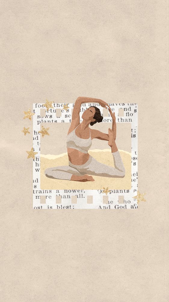 Aesthetic yoga phone wallpaper, editable wellness collage remix