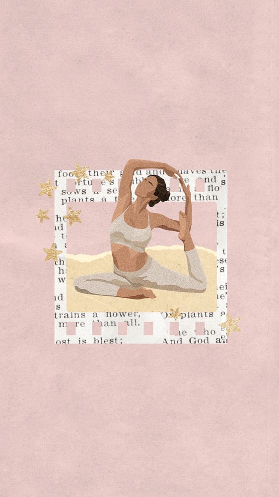 Aesthetic yoga phone wallpaper, editable health & wellness collage remix