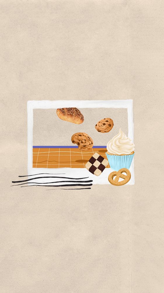 Aesthetic baking phone wallpaper, editable hobby collage remix design