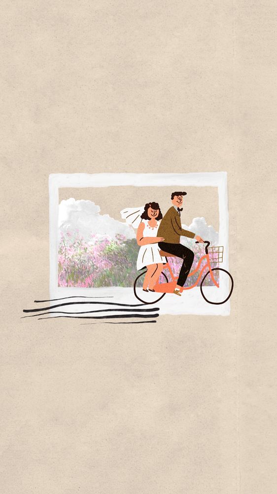 Aesthetic newlywed mobile wallpaper, editable wedding collage remix design