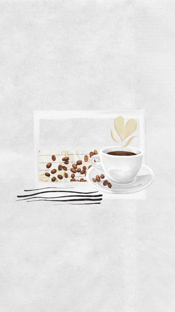 Aesthetic coffee cup phone wallpaper, editable lifestyle collage remix design