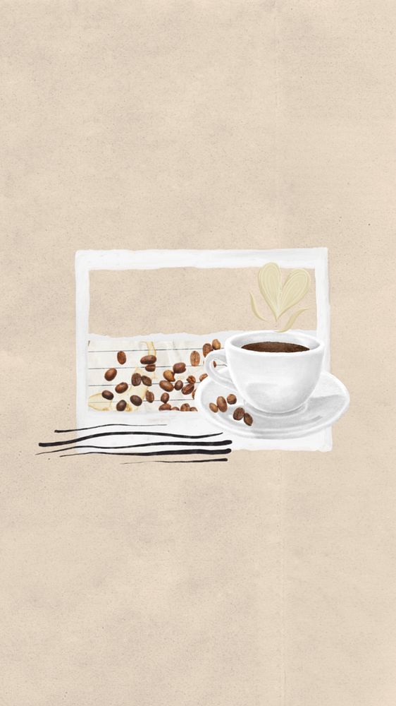 Aesthetic coffee lover mobile wallpaper, editable lifestyle collage remix design