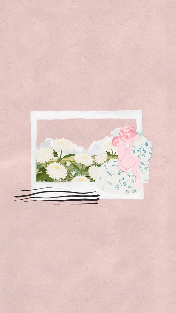 Aesthetic Mother's day phone wallpaper, editable instant picture frame collage remix design