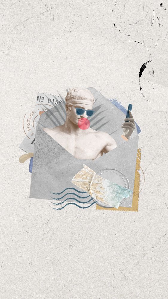 Greek God letter iPhone wallpaper, aesthetic paper collage, editable design