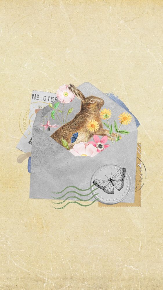 Easter vintage letter iPhone wallpaper, aesthetic paper collage, editable design