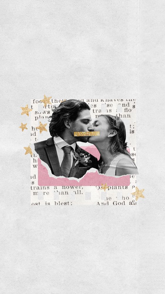 Aesthetic newlywed phone wallpaper, editable wedding collage remix design