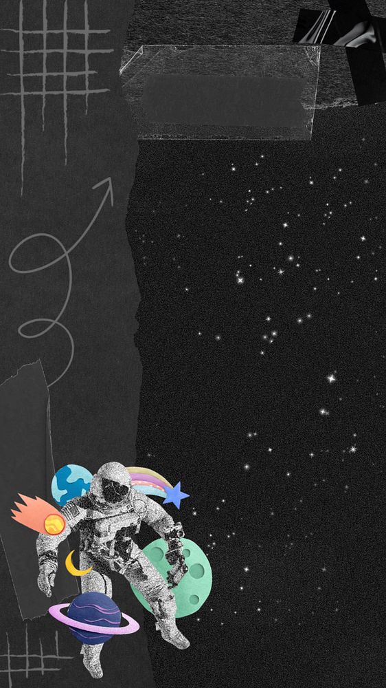 Astronaut space aesthetic iPhone wallpaper, paper collage art, editable design