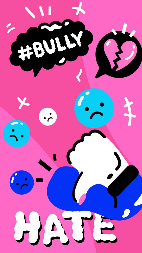 Cyber bullying mobile wallpaper, editable funky illustration