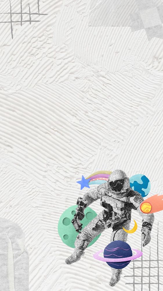 Astronaut space aesthetic iPhone wallpaper, paper collage art, editable design