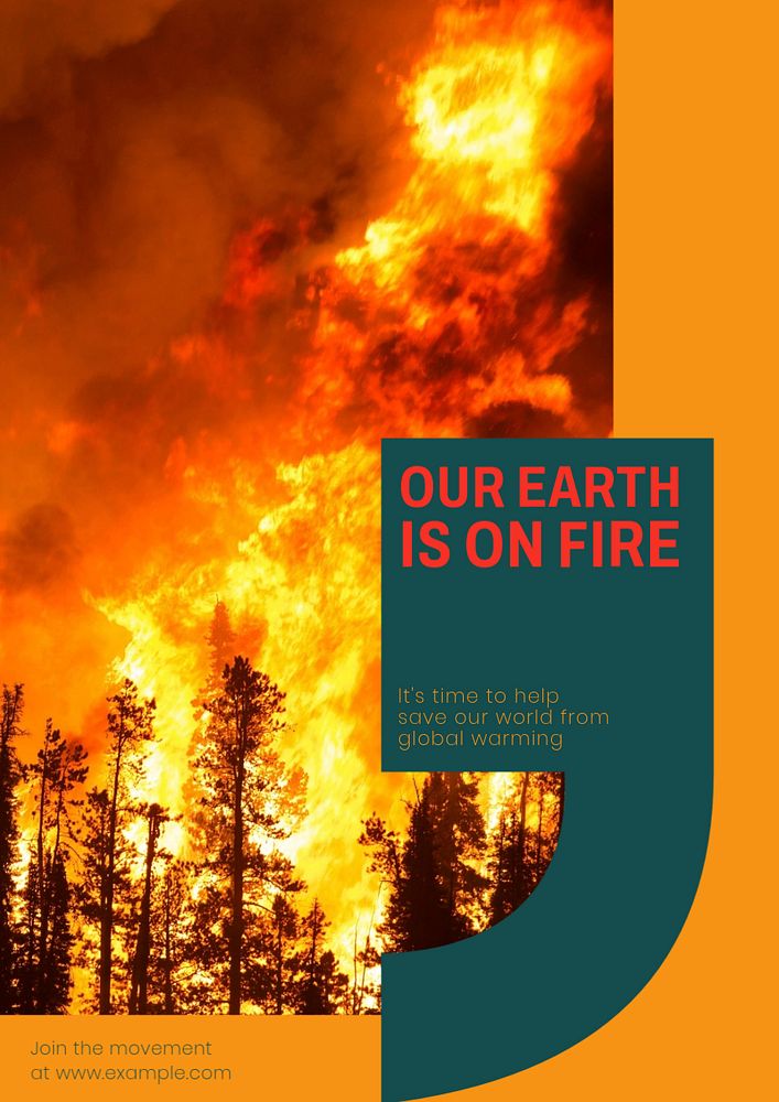 Global warming & fire poster template, customizable design & text