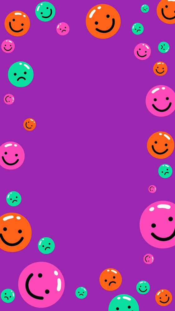 Funky emoticons frame mobile wallpaper, editable colorful design