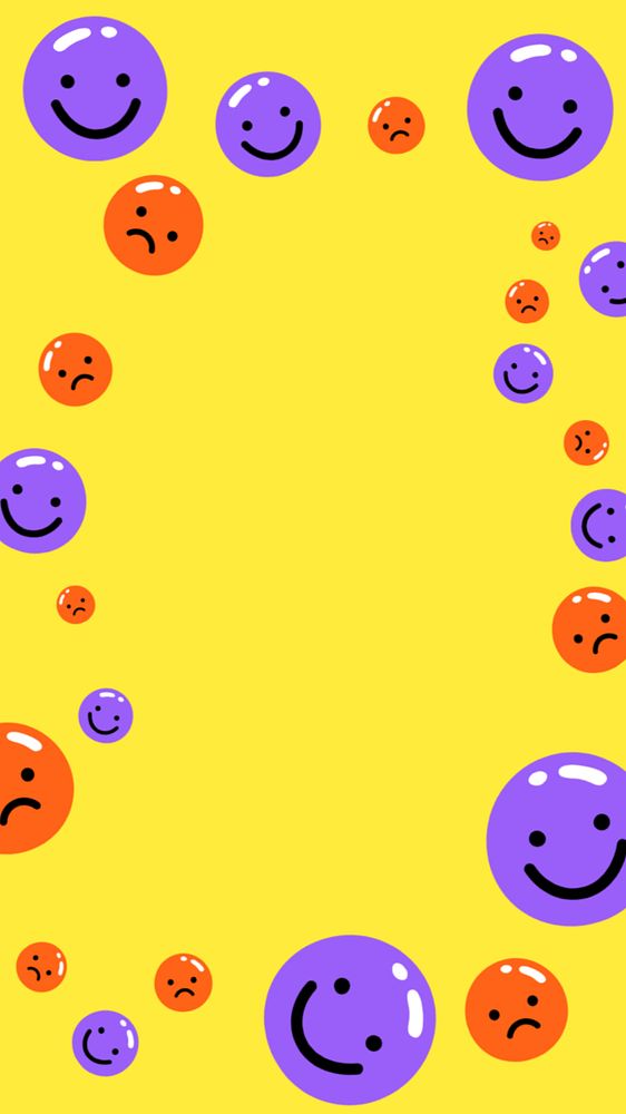 Funky emoticons frame mobile wallpaper, editable colorful design