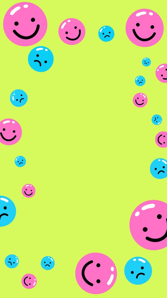 Funky emoticons frame mobile wallpaper, editable colorful design