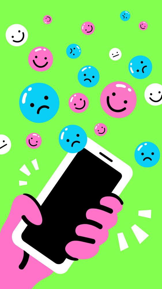 Social media reactions mobile wallpaper, editable colorful design