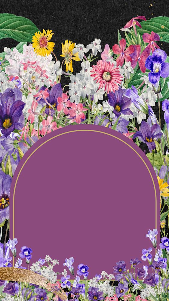 Purple wildflower frame phone wallpaper, editable design