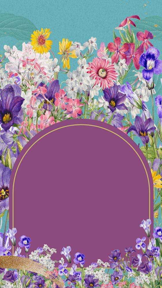 Purple wildflower frame phone wallpaper, editable design