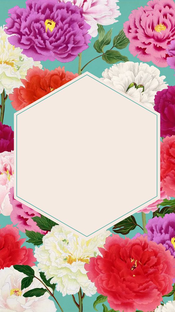 Carnation flower frame phone wallpaper, editable design