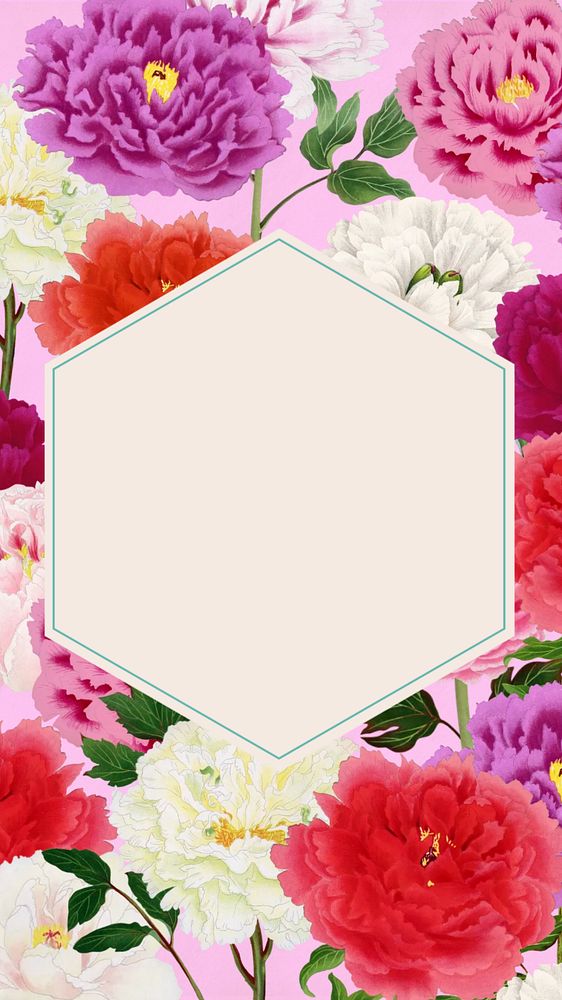 Carnation flower frame phone wallpaper, editable design