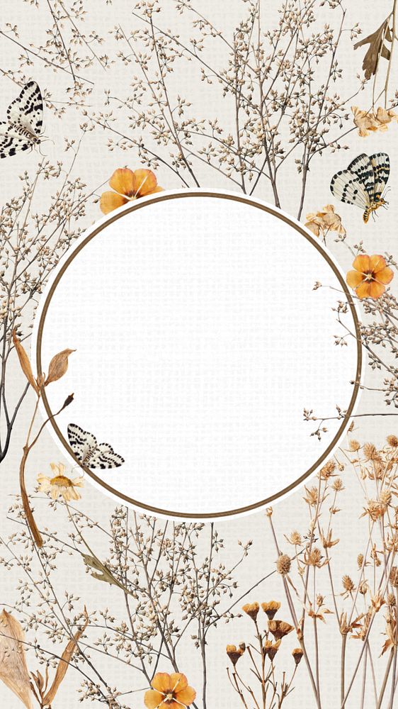 Autumn flower frame phone wallpaper, editable design