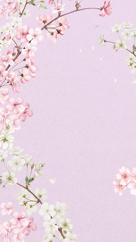 Japanese cherry blossom iPhone wallpaper, pink flowers background, editable design