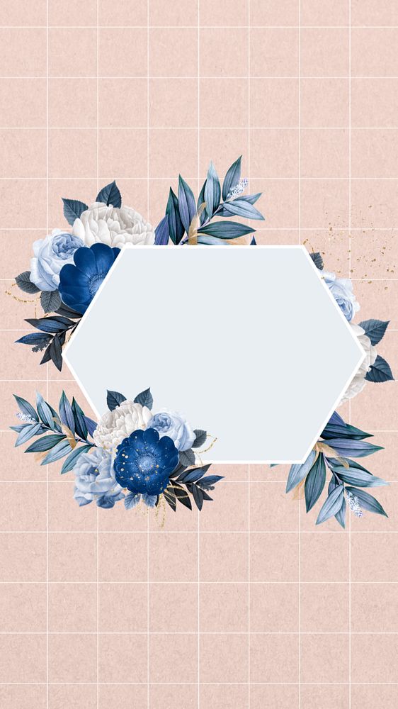 Blue flower frame iPhone wallpaper, Winter season background, editable design