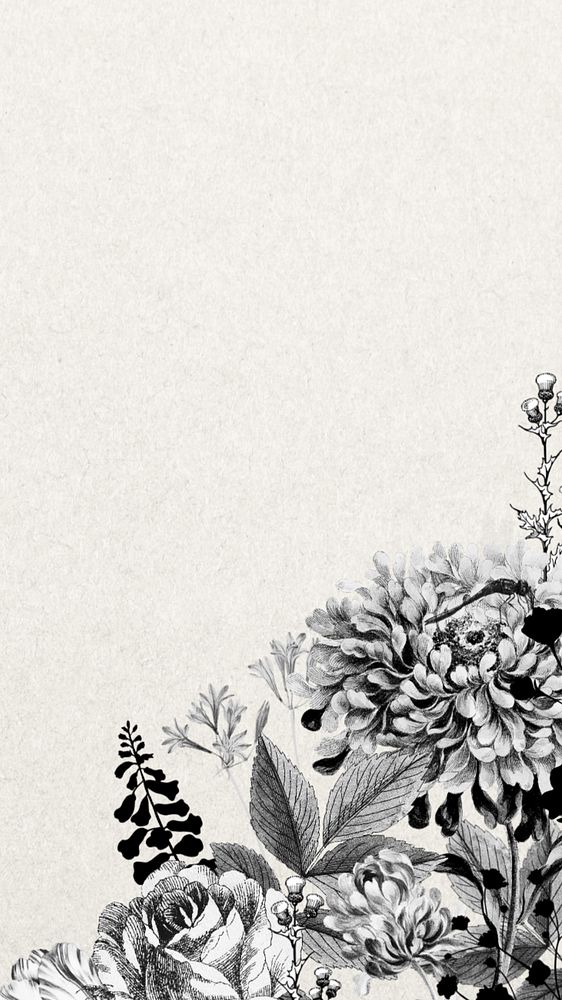 Vintage flower border mobile wallpaper, black and white botanical illustration, editable design