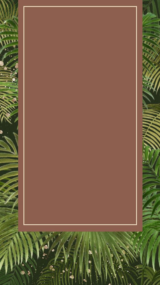 Palm trees frame iPhone wallpaper, brown botanical background, editable design