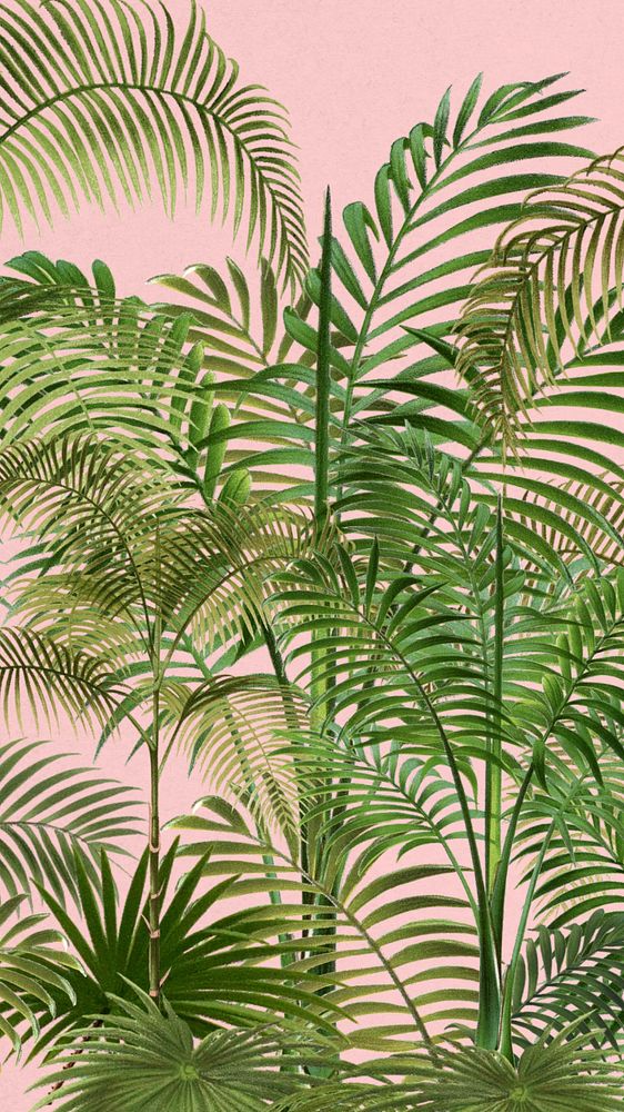 Palm tree pattern iPhone wallpaper, tropical plant illustration, editable design