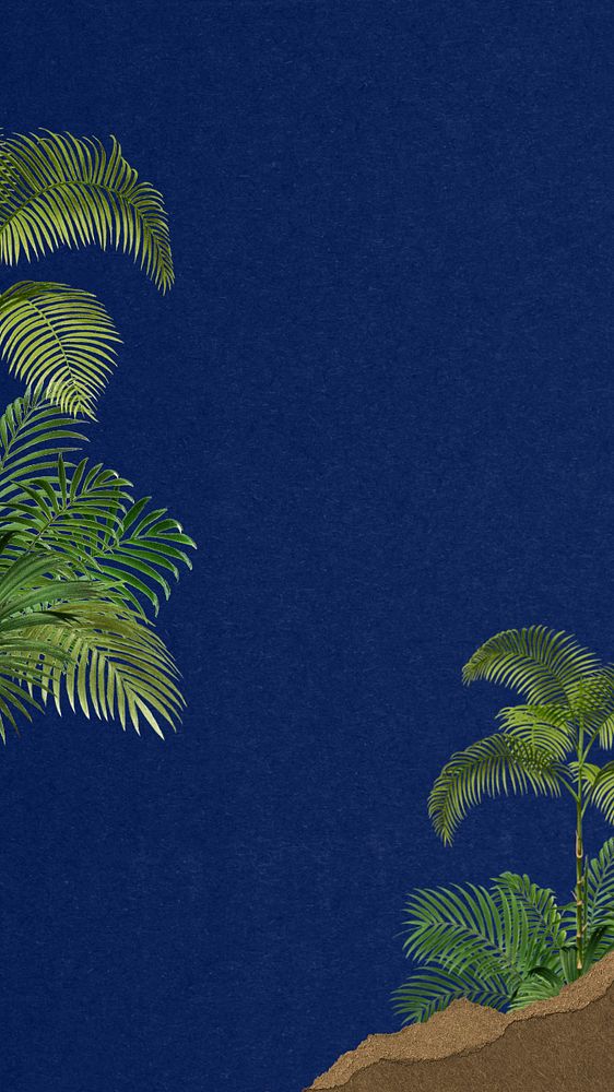 Palm trees border phone wallpaper, nature with ripped paper background, editable design