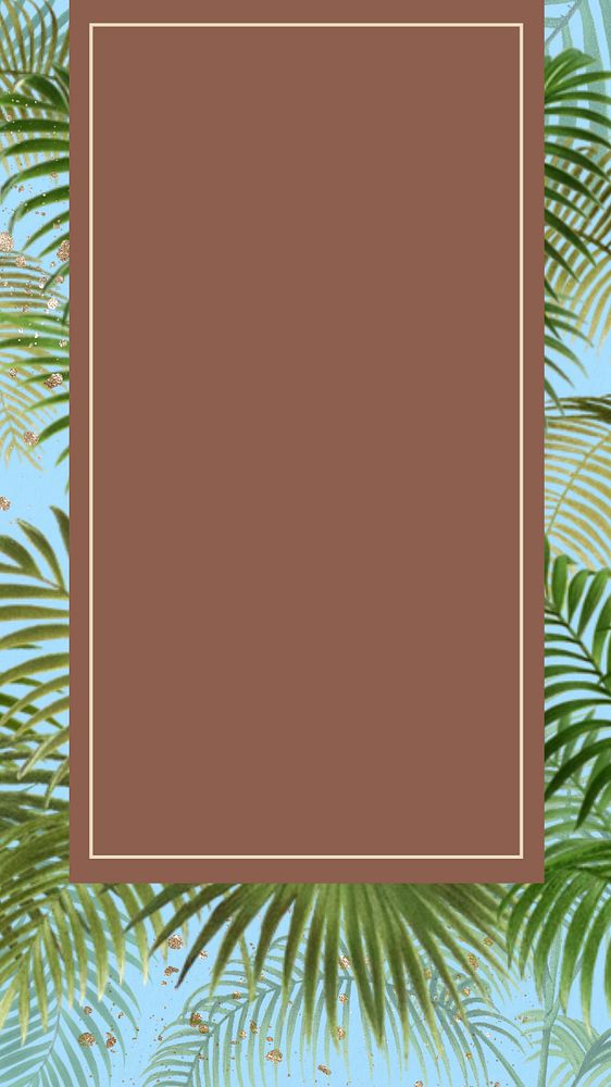 Palm trees frame iPhone wallpaper, brown botanical background, editable design