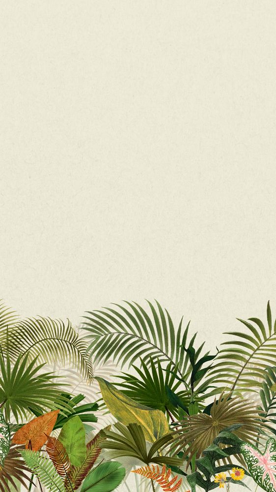 Tropical palm trees iPhone wallpaper, botanical border background, editable design