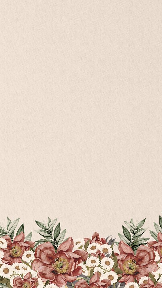 Vintage camellia flower iPhone wallpaper, beige aesthetic border background, editable design