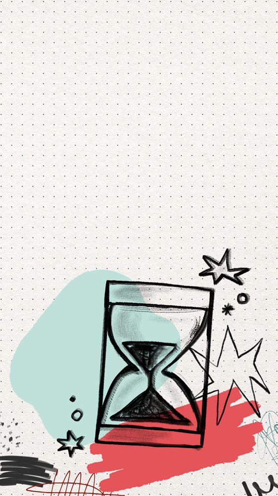 Hourglass doodle mobile wallpaper, editable time management collage remix